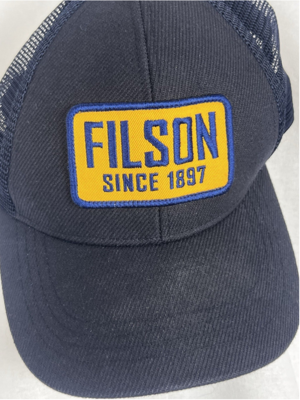 Filson Trucker Hat Patch Snap Back Mesh Blue
